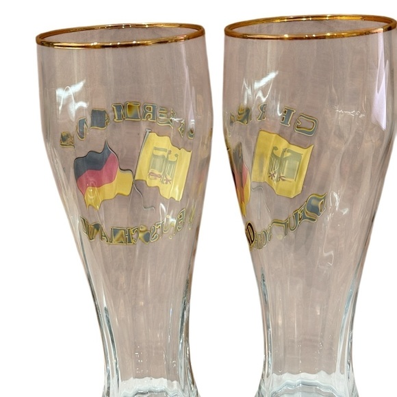 Tall Beer Glass Swirl Germany Deutschland With Gold Trim Set of 2-9 inch - Picture 4 of 5